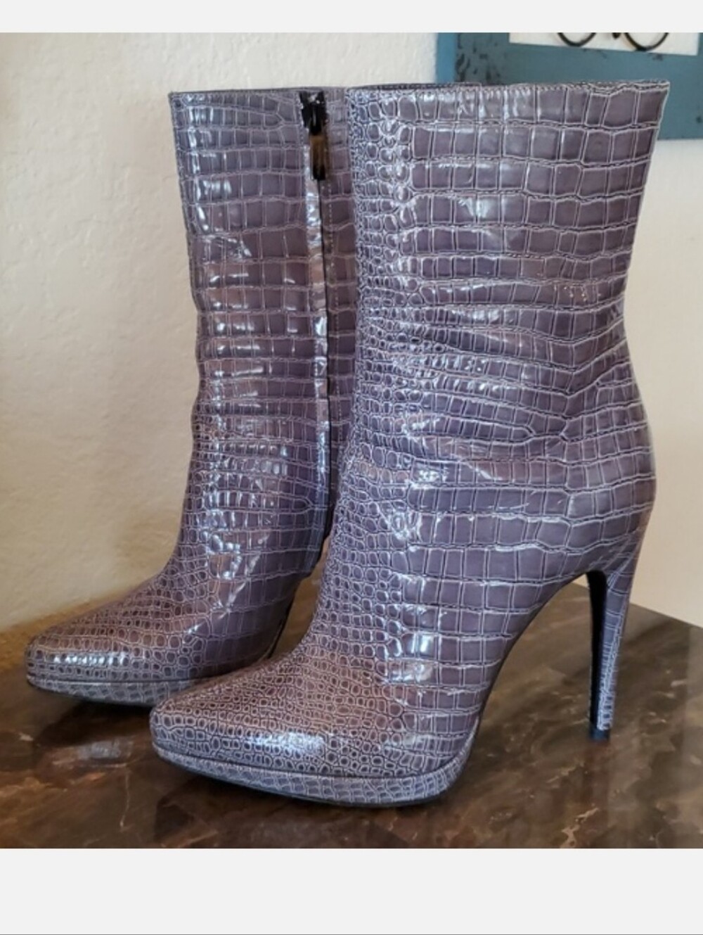 Like NEW Casadei croc embossed boots
